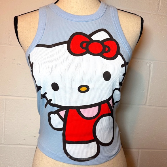 Hello Kitty Light Blue Cropped Rib Knit Tank Top XS - Picture 1 of 7